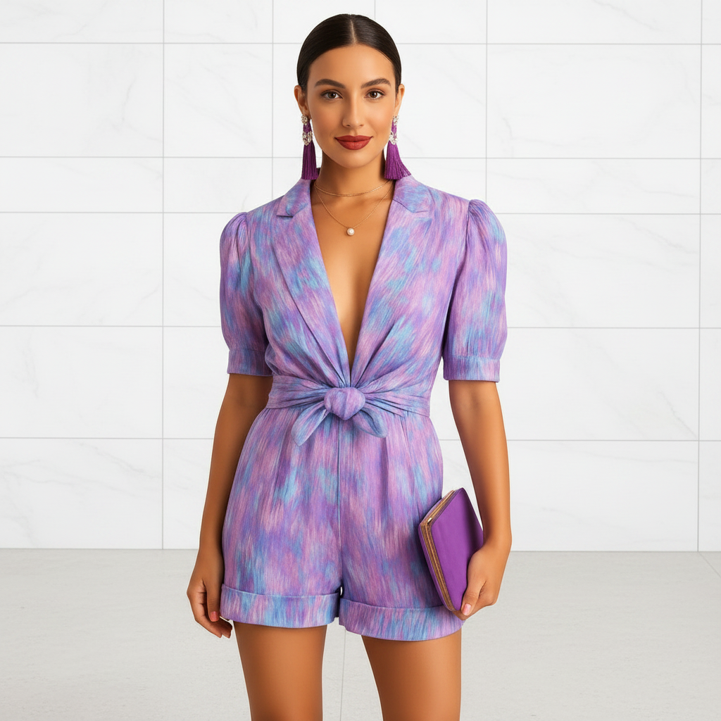 Women's Printed Short Jumpsuit with Belted Waist (Copy)